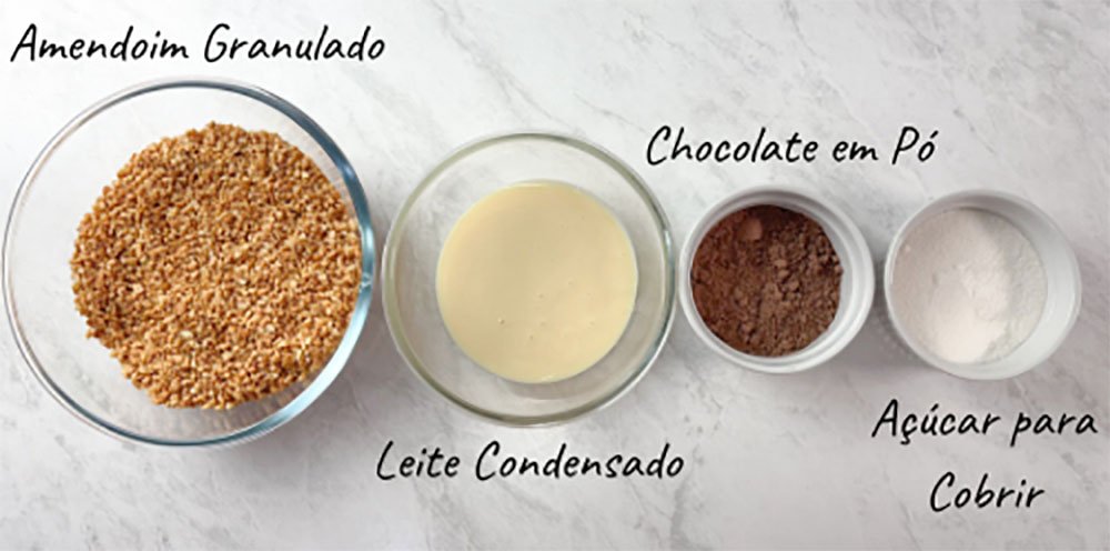 Visão dos ingredientes do cajuzinho