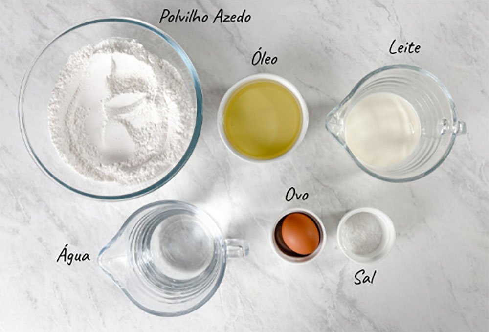 Visão dos ingredientes do biscoito de polvilho assado