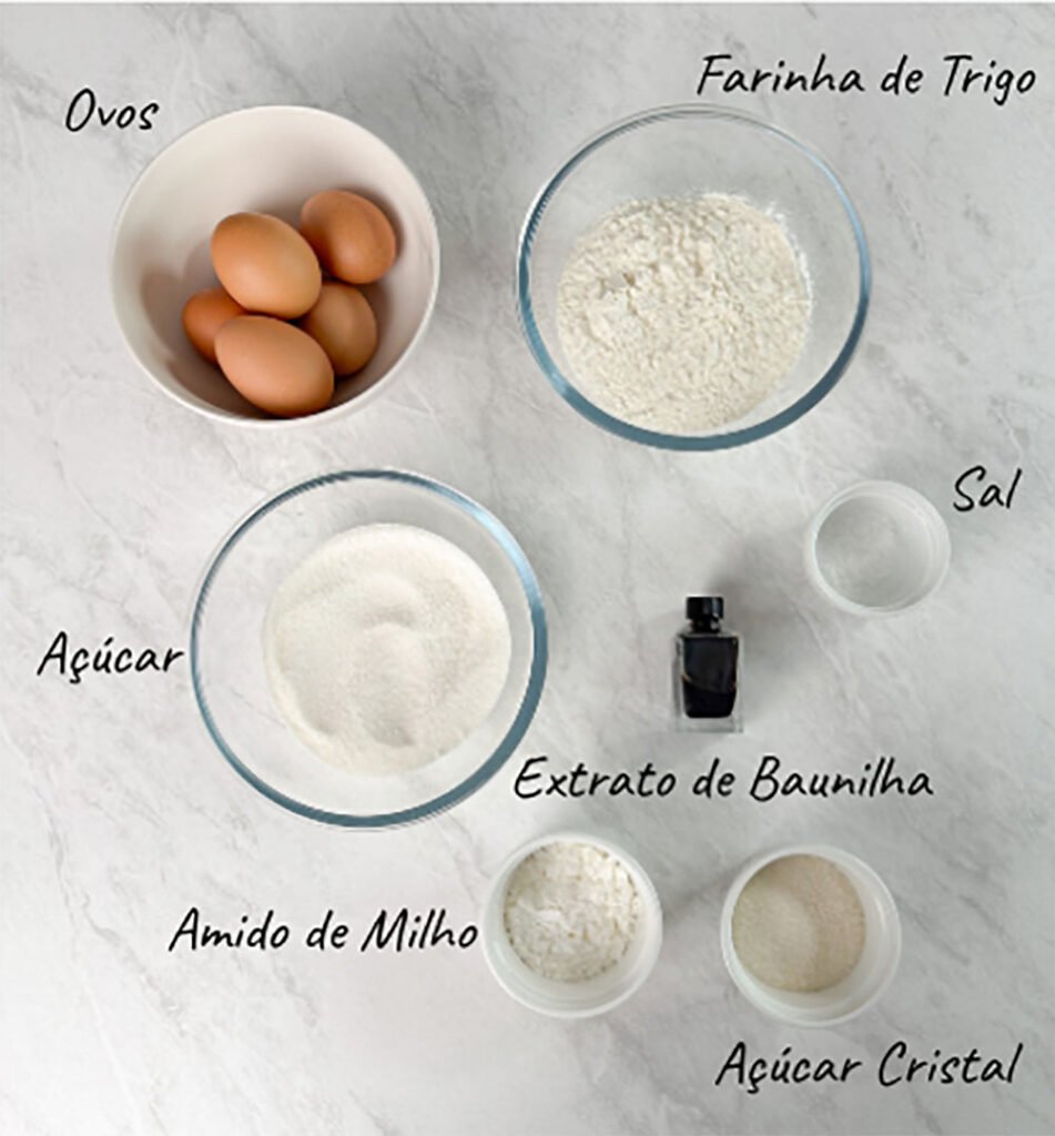 Visão dos ingredientes do biscoito champagne