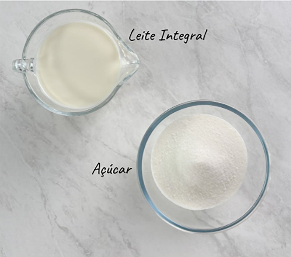 Visão dos ingredientes para fazer o leite condensado