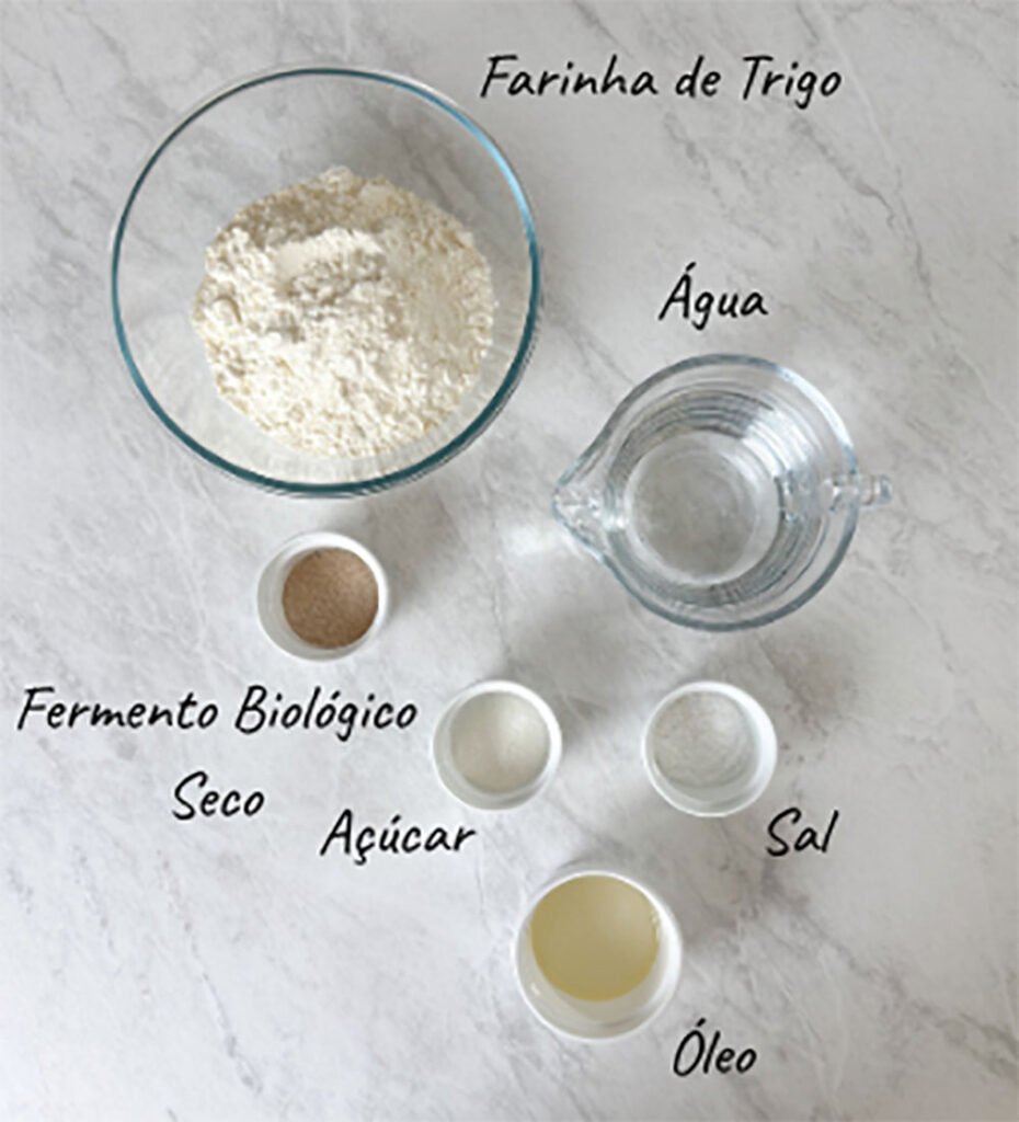 Visão dos ingredientes do pão caseiro