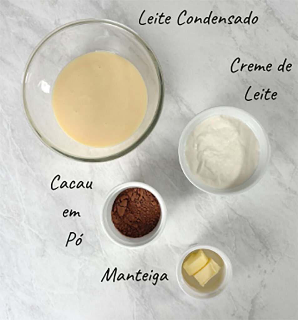 Visão dos ingredientes da cobertura de brigadeiro